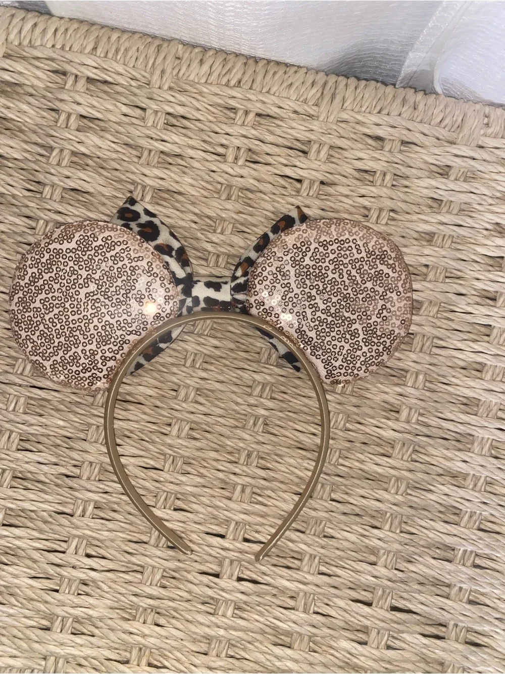 Leopard Print Bow Kids Headband with Sequin Ears